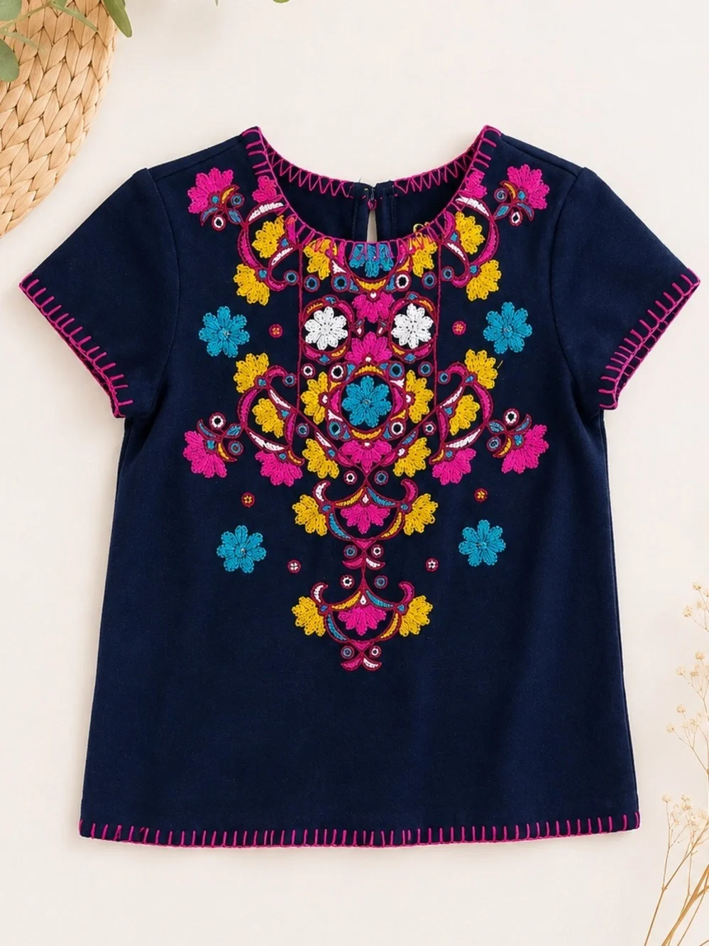 OshKosh b’Gosh 4T Girl Mexican Embroidered Floral Ethnic Boho Tunic Blouse